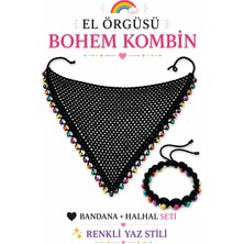 Neholia Kadın El Örgüsü Üçgen Bandana Halhal Ayak Bilekliği Hediyeli Bohem Yazlık Saç Bandanası Plaj Tatil Festival Aksesuarı