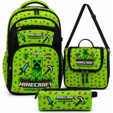 Cakard Minecraft Temalı Ilkokul Okul Çantası Seti 3’lü – Sırt Çantası + Beslenme Çantası + Kalemlik – Ergonomik, Suya Dayanıklı
