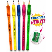 Pensan 96180 Kurşun Kalem 5'li Set | Neon Renkli Sünger Kalem Tutacaklı Kalemtıraş Hediyeli Set