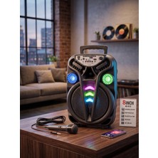 Erdineks 8 Inç Taşınabilir Bluetooth Parti Hoparlörü - Mikrofonlu Karaoke Seti, Şarjlı ve LED Işıklı Ses Sistemi (Usb/aux/fm Radyo)