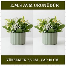 E.M.S 2 ADET MİNT YEŞİLİ ÇUBUK DESEN SAKSI SUKULENT MENEKŞE SAKSISI DEKORATİF SAKSI 7,5 X 10 CM.