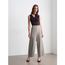 Dilvin 72728 Keten Karışımlı Geniş Paça Pantolon-Taş