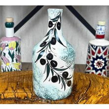 Çini Evi Turkuaz Dokulu Zeytin Dalı Desenli El Işi Zeytinyağlık 410 ml