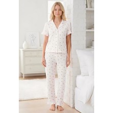 Homay 2'li Desenli Gömlek Yaka Kısa Kollu Bürümcük Pijama Takımı
