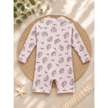 KR Kids Kız Bebek Unicorn Desenli Uzun Kollu Fermuarlı Mayo Tulum Pembe