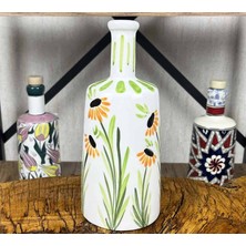 Çini Evi Ayçiçeği Desenli El Işi Zeytinyağı Şişesi 550 ml