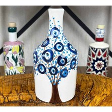 Çini Evi Nazar Boncuklu Hayat Ağacı Desenli El Işi Zeytinyağı Şişesi 410 ml
