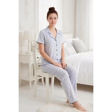 Homay 2'li Desenli Gömlek Yaka Kısa Kollu Pointelle Pijama Takımı