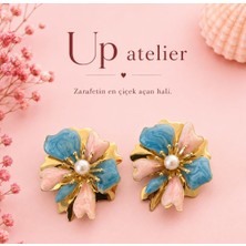 Up Atelier Uçuk Pembe Mavi Sedefli Incili Çiçek Küpe