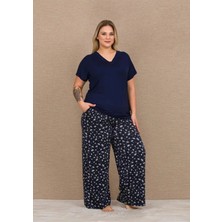 Yare Lady Lacivert Renk, 11066 Kısa Kol Kadın Büyük Beden Anne Pijama Takımı