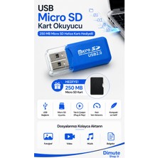 Dimute Shop USB Micro Sd Kart Okuyucu Tf Hafıza Kart Okuyucu + 250 MB Micro Sd Hediyeli
