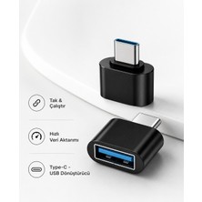 USB Dişi - Type-C Erkek Otg Çevirici Adaptör - Siyah Yeni Nesil Dönüştürücü
