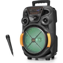 Skygo Bluetooth Hoparlör Fm Radyo 8 Inç USB Tf Aux Rgb Mikrofonlu - Siyah QS4009