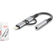 Skygo Type-C + Lightning To 3.5 mm Dişi Ses Kablosu - Siyah GJ-026
