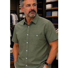 Erkek Keten Görünümlü Kısa Kollu Gömlek Rahat Kalıp Yazlık Nefes Alan Kumaş S-5xl