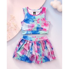 KR Kids Kız Çocuk Galaksi Desenli Etekli Mayo Takımı Pileli Etekli Bikini Set