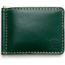 Oakco Leather Yeşilhandmade Altın Renk Kağıt Para Tokalı Cüzdan