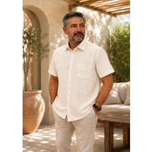 Erkek Keten Görünümlü Kısa Kollu Gömlek Rahat Kalıp Yazlık Nefes Alan Kumaş S-5xl