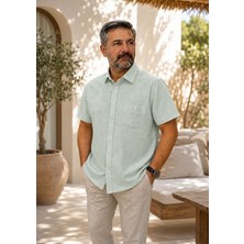 Erkek Keten Görünümlü Kısa Kollu Gömlek Rahat Kalıp Yazlık Nefes Alan Kumaş S-5xl