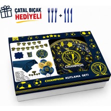 Muka Champion Sarı Lacivert 16 Kişilik 108 Parça Doğum Günü Parti Kutlama Kullan At Seti + Plastik Çatal-Bıçak Hediyeli