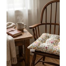 Auriva Home 2’li Pofidik Rengarenk Çiçek Desenli (Pembe) Sandalye Minderi, Bağcıklı 40X40
