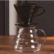 Grossberg Coffee Barista Set V60 Seramik Dripper ve Cam Kahve Sürahisi Seti - Siyah Özel Tasarım ve Kalite