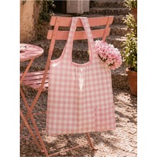 Tarzını Seç Katlanabilir Cepli Bez Market Çantası 44X48 cm – Pembe Pötikare Desenli Alışveriş Çantası