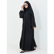 Kadeem Giyim Saye Dubai Şallı Kolu Taşlı Abaya Takım Siyah Taşlı - 1022