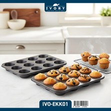 İvory Teflon Muffin Kek Kalıbı 12”li