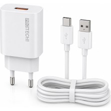 Belirtilmemiş 20w Qc 3.0 Hızlı Şarj Adaptörü + Usb-A / Usb-C Type-C Şarj Kablosu Beyaz