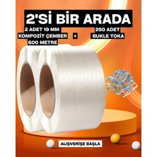 Dalpak Ambalaj 19 mm Kompozit Lifli Çember 2 x 600 Metre ve Bukle Toka ( 250 Adet ) Seti