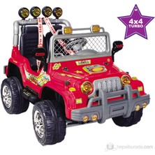 Aliş Mega Akülü Jeep Kırmızı 12 V Güçlü Arazi Aracı 55 kg Kapasite Çift Kişilik Eğlenceli Oyun