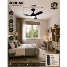 Hoogar German New Black Super Fan 60 cm Kalın Kanat Dim Ayarlı Tavan Vantilatörü Rgb LED 16 Renk Sessiz Sinek Kovar
