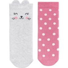 Solde Socks Sevimli Desenli Bebek Çorapları – Pembe Puantiyeli & Gri Kedi Figürlü