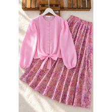 Trendparis Desenli Etek Bluz Ikili Takım Pembe