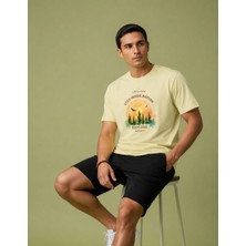 Organickid Basic Erkek Bisiklet Yaka Baskılı Bej T-Shirt