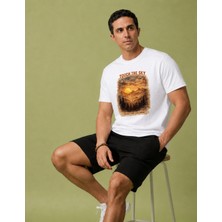 Organickid Basic Erkek Oversize Baskılı Beyaz T-Shirt