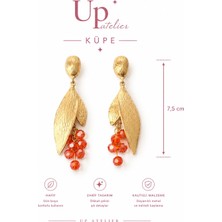 Up Atelier Özel Tasarım Gold Yapraklı Turuncu Boncuklu Sallanan Küpe