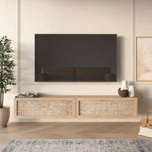 Robin Home Arizona Tv Ünitesi Sehpası Duvara Monte Ahşap Jüt Kapaklı 180CM Sepet-Jüt
