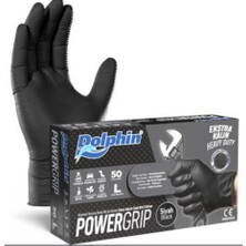 Lesamed Dolphin Powergrip Ekstra Kalın Siyah Nitril Eldiven Elmas Dokulu L Beden 50LI- 1 Paket