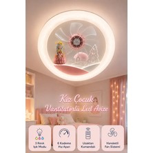 Mars Concept Kız Çocuk Odası Vantilatörlü LED Tavan Avizesi │ Pembe Prenses Temalı Kumandalı 3 Renk 50CM