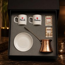Bk Gift Kutulu Kişiye Özel Isimli 2'li Fincan & Bakır Cezve ve Karadut - Çikolata Aromalı Kahve Seti