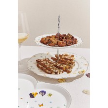 Paşabahçe Petite Fleur Porselen Kek Tabağı 2 Katlı Sarı / Beyaz, 1 Adet