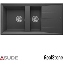 Real Stone Realstone P013 Salda 1.5 Göz Damlalıklı Granit Evye 1000x500 mm Antrasit