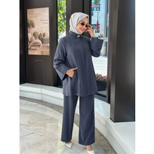 Nihle Düğme Detaylı Tencel Pantolonlu Takım - Indigo
