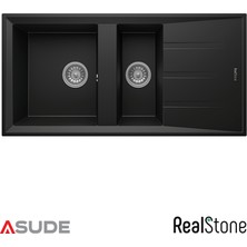 Real Stone Häfele Realstone P013 Salda 1.5 Göz Damlalıklı Granit Evye 1000X500 mm Siyah