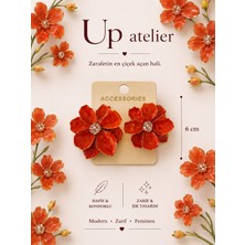 Up Atelier Yaz Koleksiyonu Taşlı Turuncu Çiçek Küpe