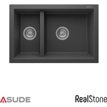 Real Stone Realstone Bergama 1.5 Göz Granit Evye 700x460 mm Gri
