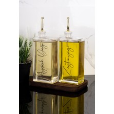 Dolkin Home 2li Lüks 500ML Yağdanlık Ahşap Standlı Gold Kapak Cam Yağlık Zeytinyağı Ayçiçek Yağı Sosluk Sirkelik