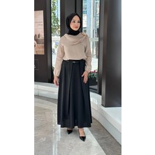 Nihle Şal Yaka Tencel Etekli Takım - Siyah